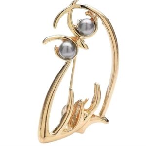 New Elegant Grey Pearl Gold-tone Minimalist Owl Brooch Pin Bag Hat Charm Jacket